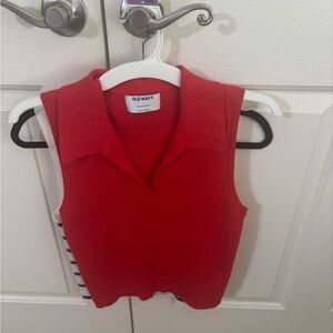 Old Navy Bright Red Ribbed Collared Tank